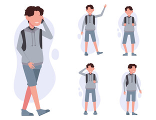 set of young man lifestyle in cartoon characters different actions vector