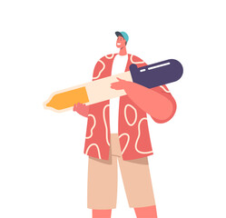 Man Holding Large Pipette for Taking Samples and Mixing Colors. Graphic Designer Character. Cartoon Vector Illustration