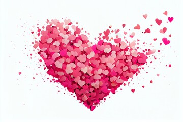 Pink hearts illustration on a white background - love heart for valentines day background - design banner. Generative AI