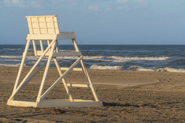 Evening sun on lifeguard chair on beach in Stone Harbor, New Jersey