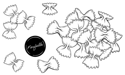 Farfalle bow tie pasta vector line art illustration 