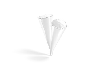 Blank white ice cream cone pack pair mockup no gravity