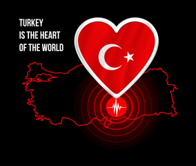 Turkey is the heart of the world, ready design. turkey east earthquake Major earthquake on the map.