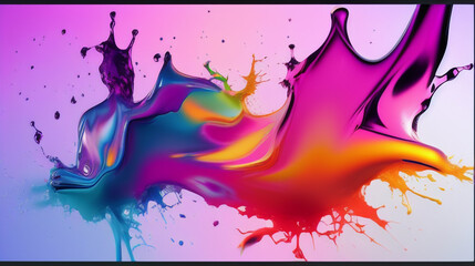 カラフルなペンキや絵の具のアップ　スプラッシュ　水滴、水流　Splashes of colorful paints and paints Water droplets, water streams