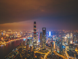 Obraz premium Aerial view of modern city in Shanghai, China