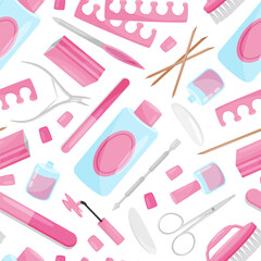 Manicure and Pedicure Seamless Pattern Design with Nail Equipment Vector Template