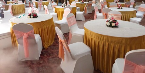 Table and chair arrangement in banquet hall function