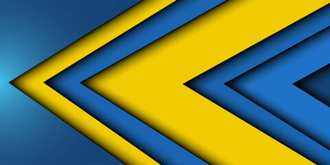Blue and yellow triangular arrow vector background overlapping layers for design