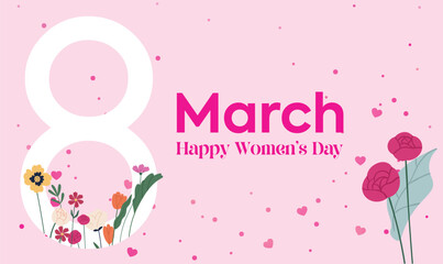 International Happy Women's Day of 8th March for Girl power and feminism vector background for social media.