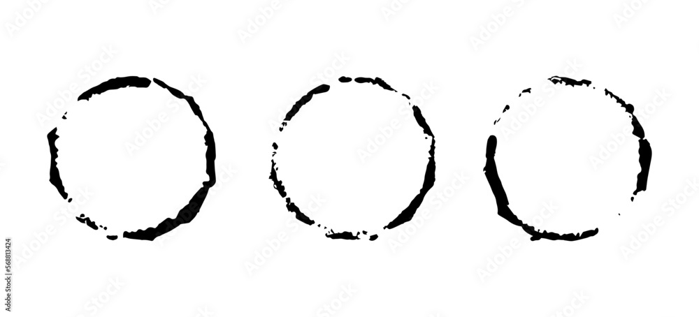 Poster circle brush strokes boarder. black circular border isolated on white background. abstract form fram