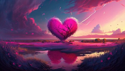 Fototapeta na wymiar Valentine pink nature landscape cloud of love created with Generative AI technology
