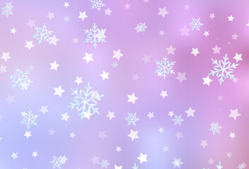 Light Purple, Pink vector background with beautiful snowflakes, stars.