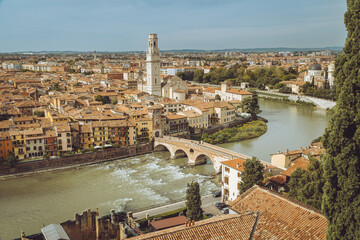 Fototapeta na wymiar Verona Italy City Street River Landscape