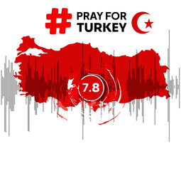 Pray for Turkey - Gaziantep the symbol sorrow and pray of humanity from the earthquake, tsunami,  natural disaster with Turkey map abstract background infographic design vector illustration.
