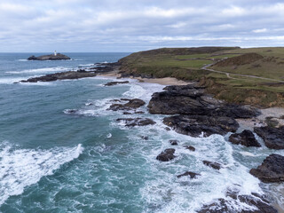 Gwithian beach Cornwall england uk from the air drone aerial 