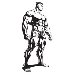Fototapeta na wymiar Bodybuilder, muscle man black outline vector illustration