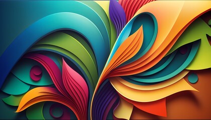 Colorful abstract background, leaf shapes, generative ai