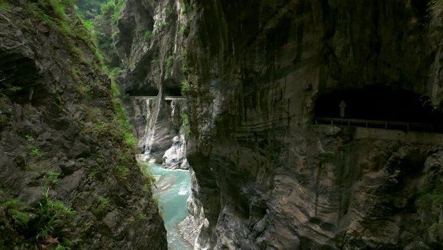 Aerial view of Yanzikou (Swallow Grotto) Trail and Liwu River gorge. Taroko National Park,Taiwan.