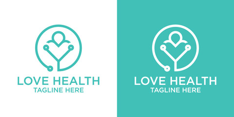 logo design health, stethoscope, love and people icon medical illustration line
