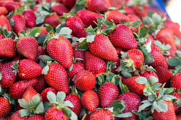 Bunch of strawberries on market shelf