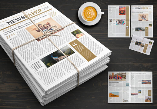 Newspaper Layout with Golden Accents