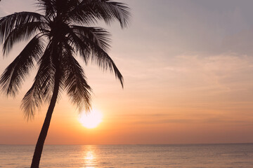 Naklejka na ściany i meble Sunset tropical sea with palm tree