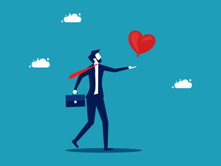 Businessman grabs the floating heart. business love and trust vector illustration