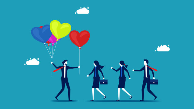 The manager gave his heart to his employees. business love and trust vector illustration