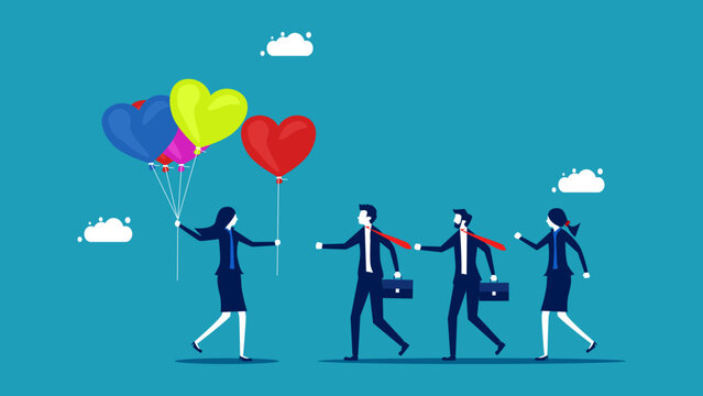 manager woman gave his heart to his employees. business love and trust vector illustration