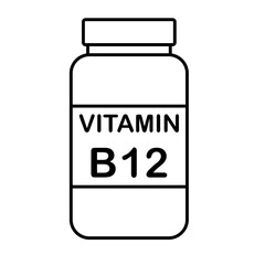 simple flat black line vitamin B12 drug bottle