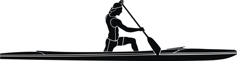 Fototapeta premium black and white silhouette athlete sports canoe with paddle