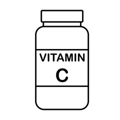 Fototapeta premium simple flat black line vitamin C drug bottle