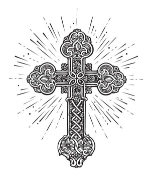 recommend clip art: Cross and rays of radiance. Worship, church, bible, prayer symbol. Faith in God sketch illustration