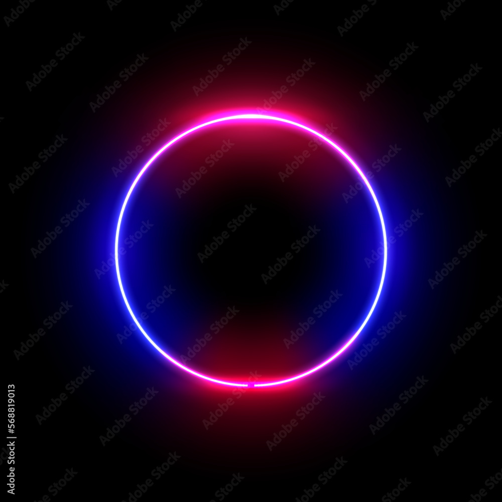 Poster Glowing neon frame in shape of circle, isolated shiny line on border. Empty banner with copy space, highlight and sign for logotype. Vector in realistic style