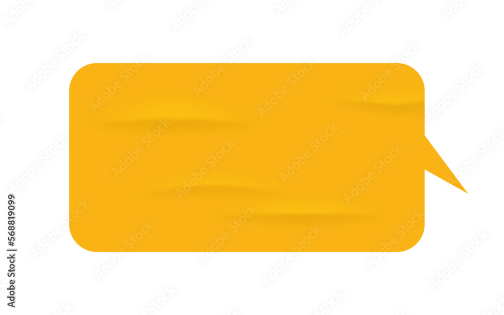 Aufkleber Rectangular speech or thought bubble with wrinkled texture. Isolated glued sticker with copy space, empty paper for dialogue phrase. Vector in realistic style
