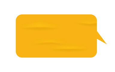 Rectangular speech or thought bubble with wrinkled texture. Isolated glued sticker with copy space, empty paper for dialogue phrase. Vector in realistic style