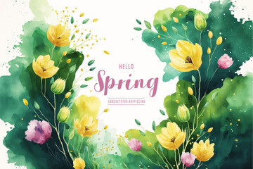 Vector watercolor spring banner. Generated AI - obrazy, fototapety, plakaty