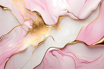 Fototapety  Swirl of pink gold marble abstract background, Liquid marble design abstract, light pink azure tones with rose golden, Paint marble texture. Alcohol ink colors, Generative Ai.
