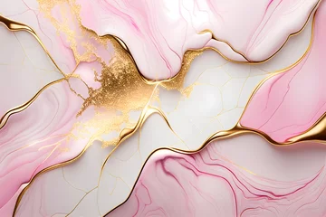Papier Peint photo Lavable Marbre Swirl of pink gold marble abstract background, Liquid marble design abstract, light pink azure tones with rose golden, Paint marble texture. Alcohol ink colors, Generative Ai.