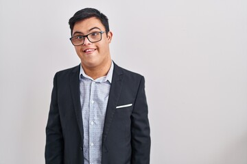 Young hispanic man with down syndrome wearing business style with a happy and cool smile on face. lucky person.