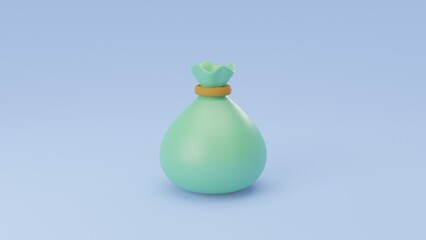 3d render money bag icon with on blue background. pastel minimal money financel bonus concept.
