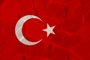 Turkey Earthquake, February 6, 2023. Mournful banner. The Epicenter of the earthquake in Turkey. Pray for Turkey. A bright red stone background of the Turkish flag.  Disaster war