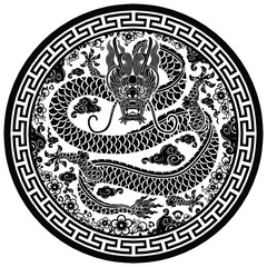 Obraz premium Happy chinese new year 2024 the dragon zodiac sign with flower,lantern,asian elements gold paper cut style on color background. ( Translation : happy new year 2024 year of the dragon )