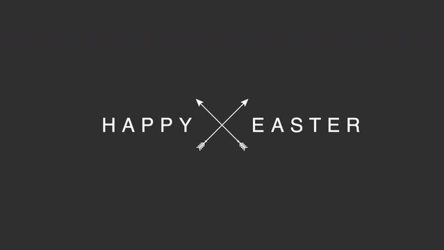 Happy Easter text with arrows on black gradient, motion abstract holidays, spring and promo style background