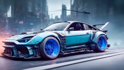 Obraz premium Futuristic steampunk car vehicle. Generative AI