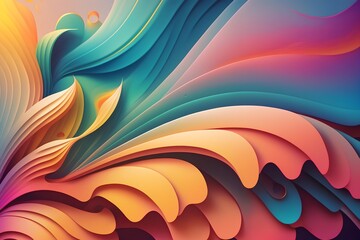 Colorful abstract background, 3D flow floral gradient lines shape, generative ai