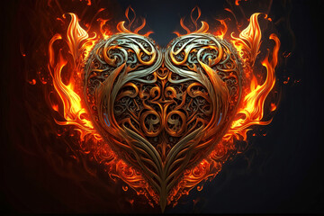 Flaming Burning Metallic Heart - Ai Generatrive