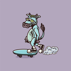 Cow play skateboard illustration