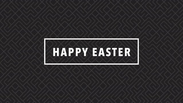 Happy Easter text on black geometric pattern, motion abstract holidays, spring and promo style background