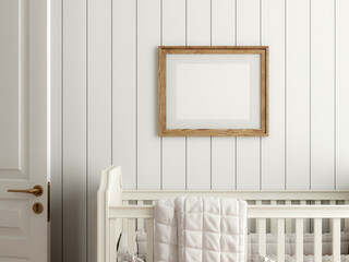 Frame Mockup in cozy nursery interior, 3d render